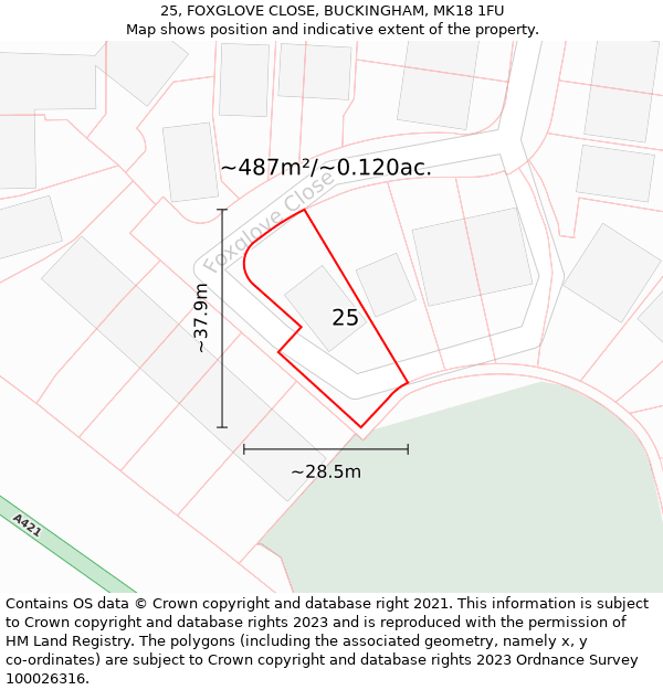 25, FOXGLOVE CLOSE, BUCKINGHAM, MK18 1FU: Plot and title map