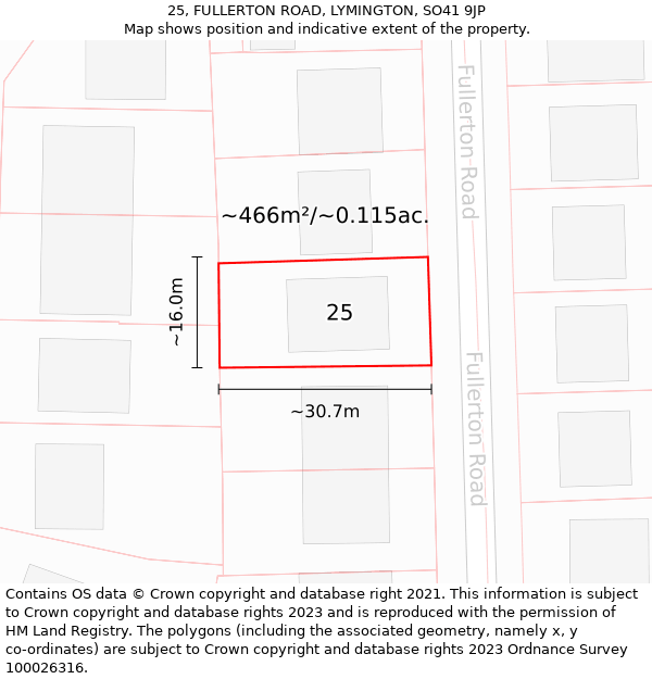 25, FULLERTON ROAD, LYMINGTON, SO41 9JP: Plot and title map