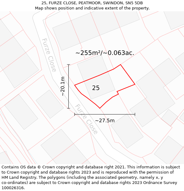 25, FURZE CLOSE, PEATMOOR, SWINDON, SN5 5DB: Plot and title map