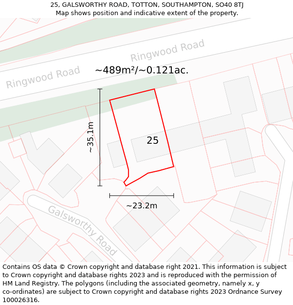 25, GALSWORTHY ROAD, TOTTON, SOUTHAMPTON, SO40 8TJ: Plot and title map