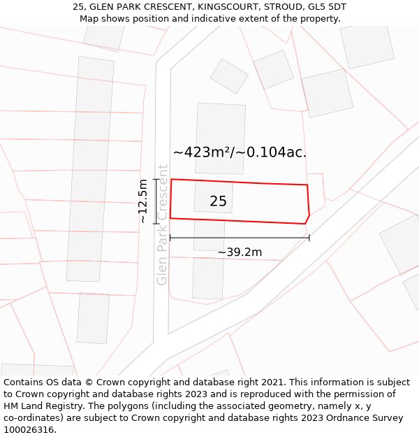 25, GLEN PARK CRESCENT, KINGSCOURT, STROUD, GL5 5DT: Plot and title map