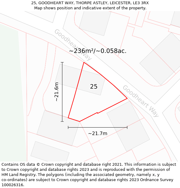 25, GOODHEART WAY, THORPE ASTLEY, LEICESTER, LE3 3RX: Plot and title map