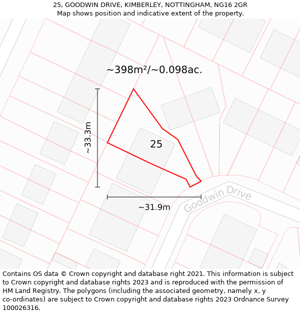 25, GOODWIN DRIVE, KIMBERLEY, NOTTINGHAM, NG16 2GR: Plot and title map