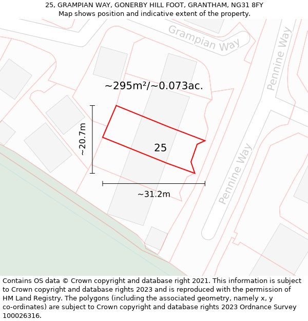 25, GRAMPIAN WAY, GONERBY HILL FOOT, GRANTHAM, NG31 8FY: Plot and title map