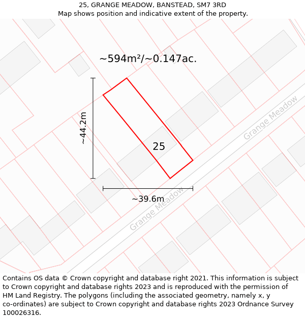 25, GRANGE MEADOW, BANSTEAD, SM7 3RD: Plot and title map