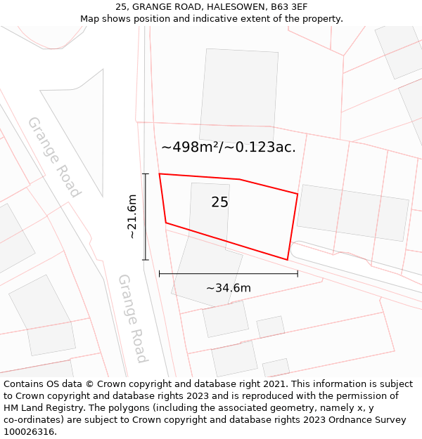 25, GRANGE ROAD, HALESOWEN, B63 3EF: Plot and title map