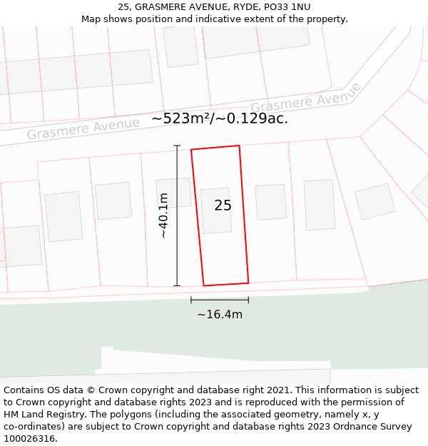 25, GRASMERE AVENUE, RYDE, PO33 1NU: Plot and title map