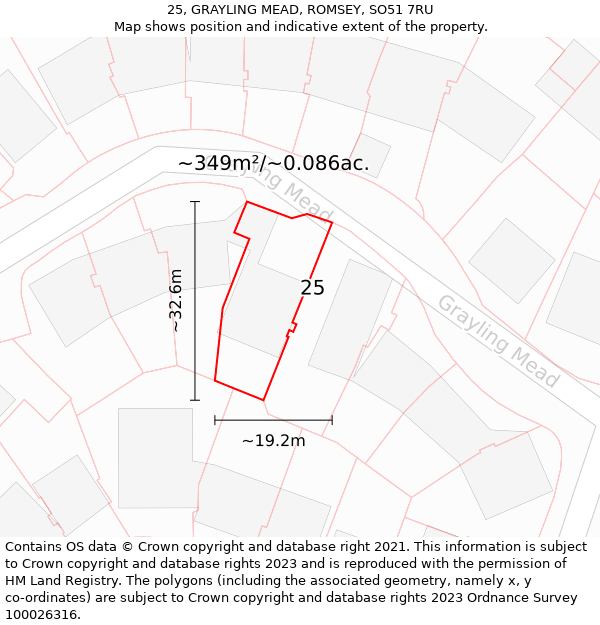 25, GRAYLING MEAD, ROMSEY, SO51 7RU: Plot and title map