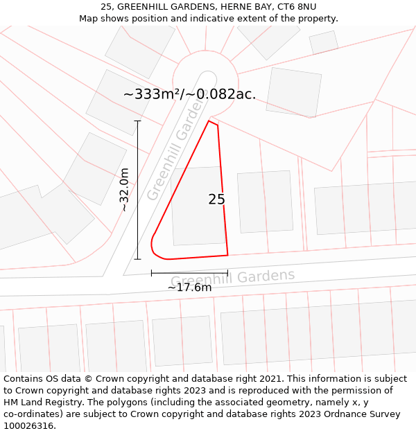 25, GREENHILL GARDENS, HERNE BAY, CT6 8NU: Plot and title map