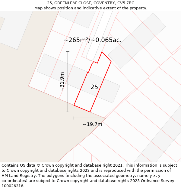 25, GREENLEAF CLOSE, COVENTRY, CV5 7BG: Plot and title map