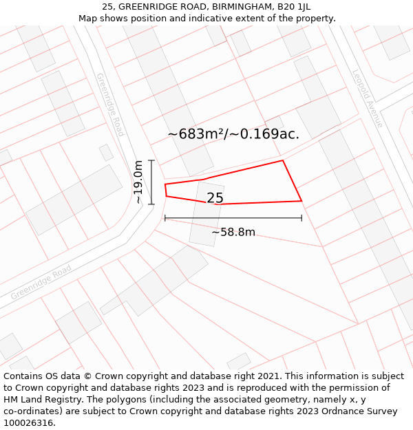 25, GREENRIDGE ROAD, BIRMINGHAM, B20 1JL: Plot and title map