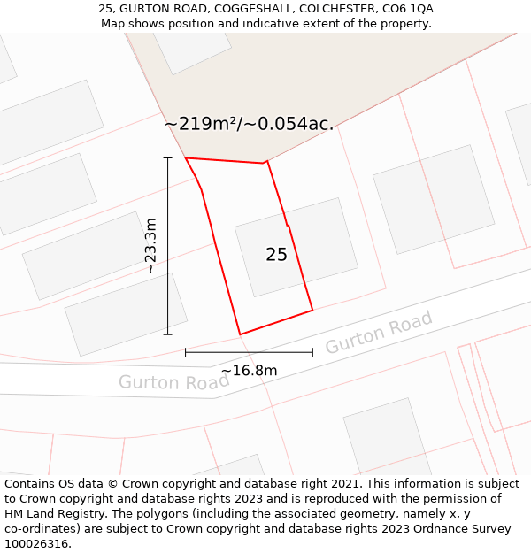 25, GURTON ROAD, COGGESHALL, COLCHESTER, CO6 1QA: Plot and title map