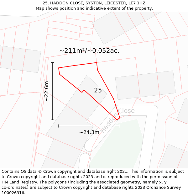 25, HADDON CLOSE, SYSTON, LEICESTER, LE7 1HZ: Plot and title map