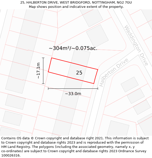 25, HALBERTON DRIVE, WEST BRIDGFORD, NOTTINGHAM, NG2 7GU: Plot and title map