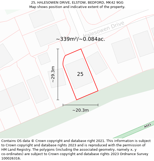 25, HALESOWEN DRIVE, ELSTOW, BEDFORD, MK42 9GG: Plot and title map