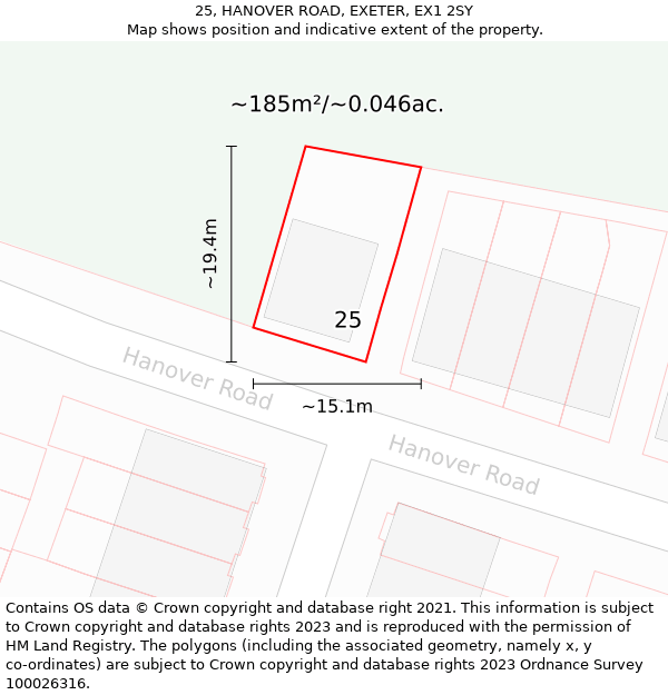 25, HANOVER ROAD, EXETER, EX1 2SY: Plot and title map