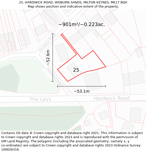 25, HARDWICK ROAD, WOBURN SANDS, MILTON KEYNES, MK17 8QH: Plot and title map