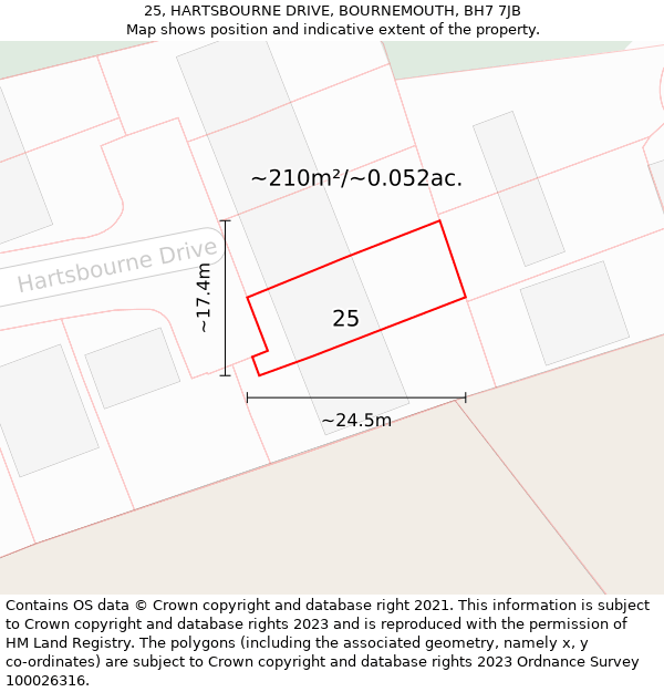 25, HARTSBOURNE DRIVE, BOURNEMOUTH, BH7 7JB: Plot and title map