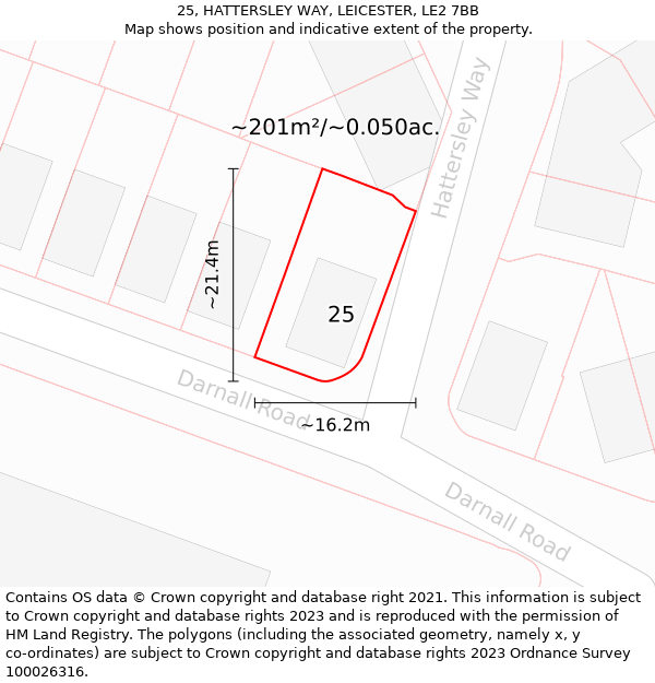 25, HATTERSLEY WAY, LEICESTER, LE2 7BB: Plot and title map