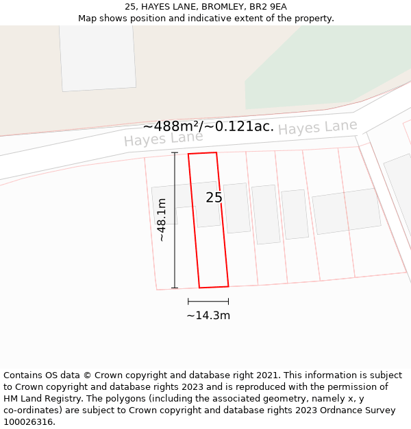 25, HAYES LANE, BROMLEY, BR2 9EA: Plot and title map