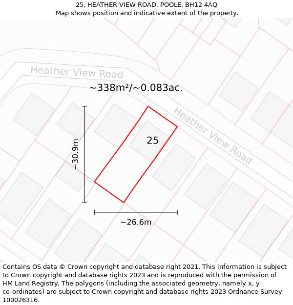 25, HEATHER VIEW ROAD, POOLE, BH12 4AQ: Plot and title map