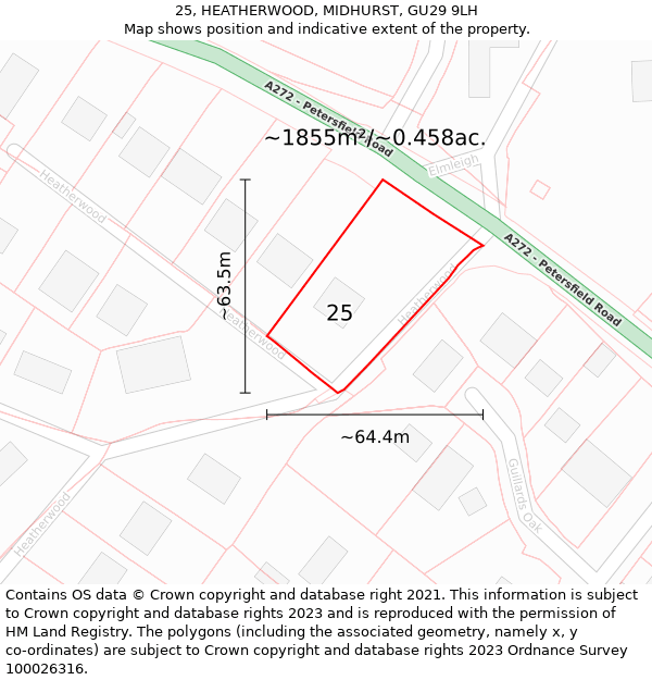 25, HEATHERWOOD, MIDHURST, GU29 9LH: Plot and title map