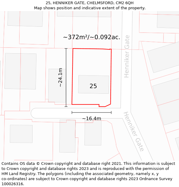 25, HENNIKER GATE, CHELMSFORD, CM2 6QH: Plot and title map