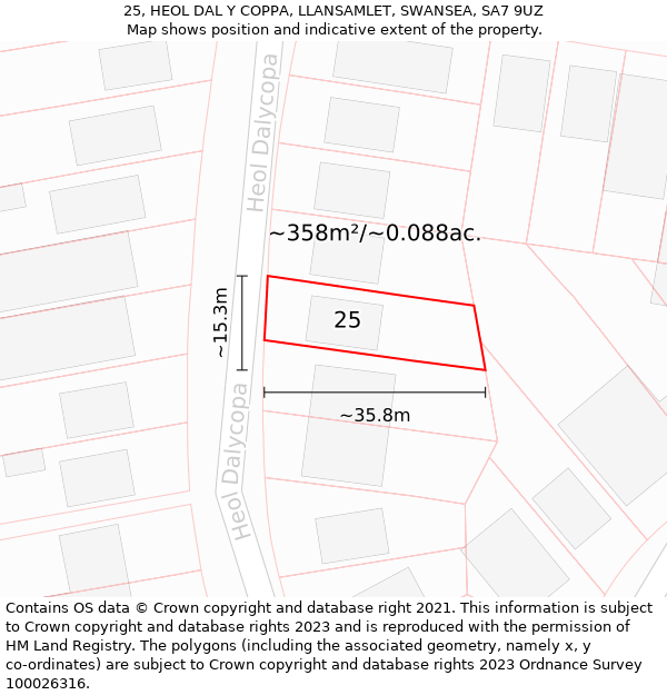 25, HEOL DAL Y COPPA, LLANSAMLET, SWANSEA, SA7 9UZ: Plot and title map