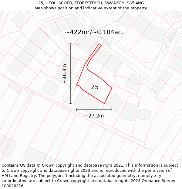 25, HEOL ISCOED, FFORESTFACH, SWANSEA, SA5 4NG: Plot and title map