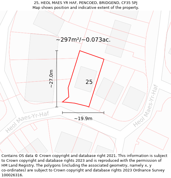 25, HEOL MAES YR HAF, PENCOED, BRIDGEND, CF35 5PJ: Plot and title map