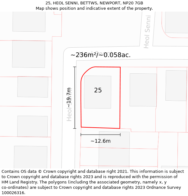 25, HEOL SENNI, BETTWS, NEWPORT, NP20 7GB: Plot and title map