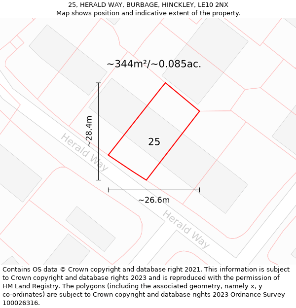 25, HERALD WAY, BURBAGE, HINCKLEY, LE10 2NX: Plot and title map