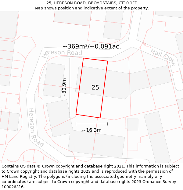 25, HERESON ROAD, BROADSTAIRS, CT10 1FF: Plot and title map