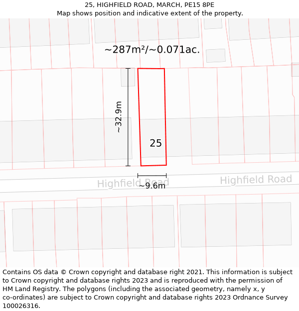 25, HIGHFIELD ROAD, MARCH, PE15 8PE: Plot and title map