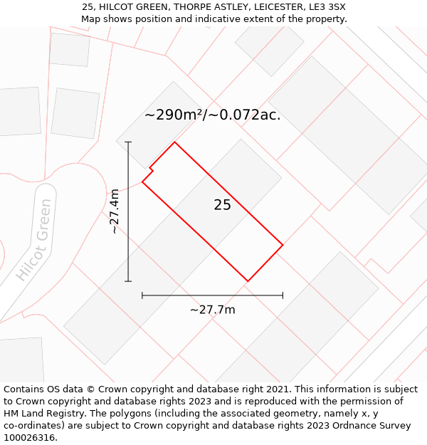 25, HILCOT GREEN, THORPE ASTLEY, LEICESTER, LE3 3SX: Plot and title map