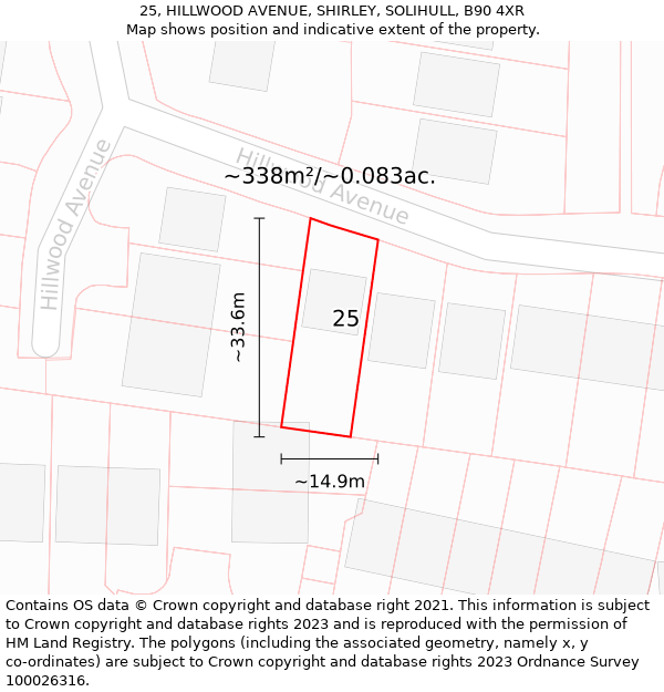 25, HILLWOOD AVENUE, SHIRLEY, SOLIHULL, B90 4XR: Plot and title map