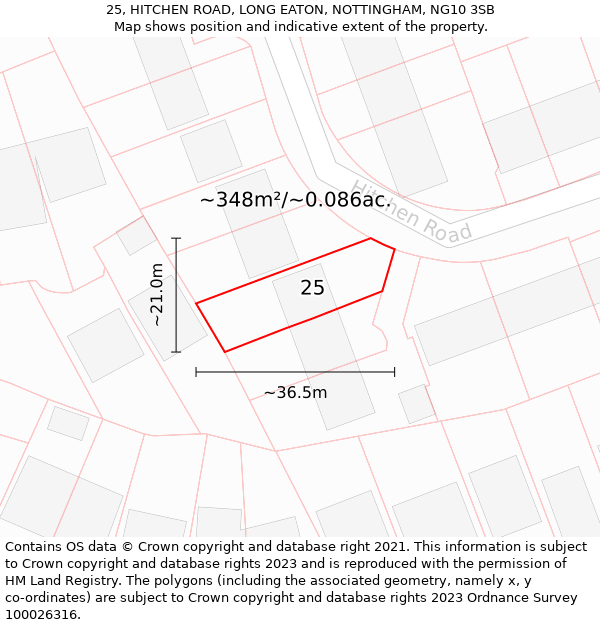 25, HITCHEN ROAD, LONG EATON, NOTTINGHAM, NG10 3SB: Plot and title map