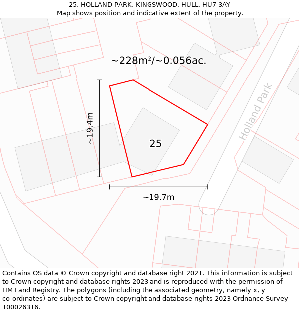 25, HOLLAND PARK, KINGSWOOD, HULL, HU7 3AY: Plot and title map