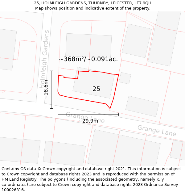 25, HOLMLEIGH GARDENS, THURNBY, LEICESTER, LE7 9QH: Plot and title map