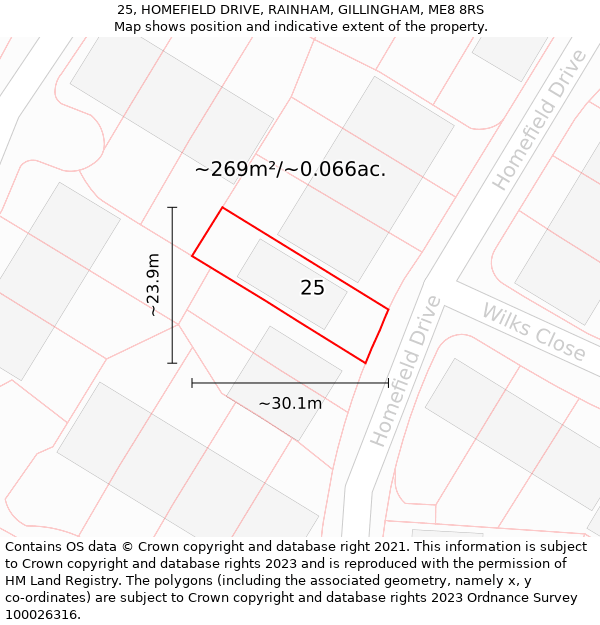 25, HOMEFIELD DRIVE, RAINHAM, GILLINGHAM, ME8 8RS: Plot and title map