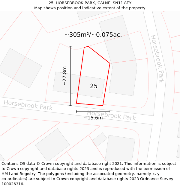 25, HORSEBROOK PARK, CALNE, SN11 8EY: Plot and title map