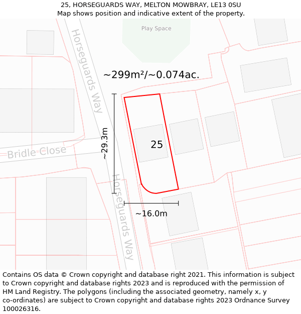 25, HORSEGUARDS WAY, MELTON MOWBRAY, LE13 0SU: Plot and title map