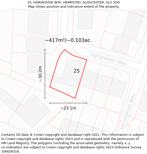 25, HORSESHOE WAY, HEMPSTED, GLOUCESTER, GL2 5GD: Plot and title map