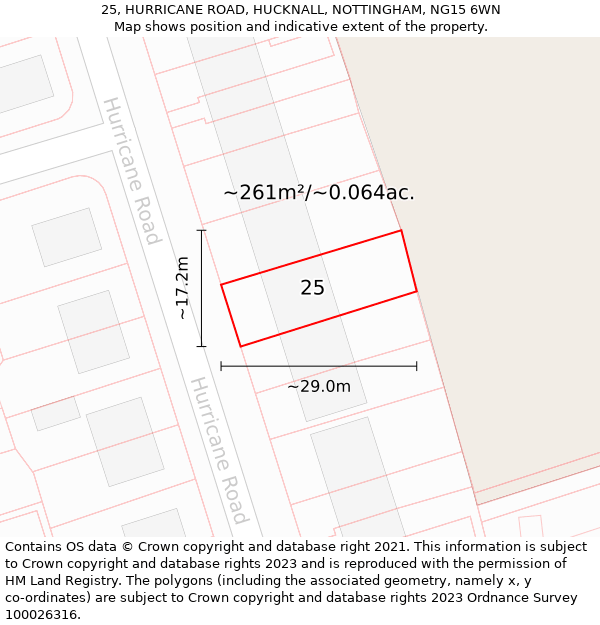 25, HURRICANE ROAD, HUCKNALL, NOTTINGHAM, NG15 6WN: Plot and title map