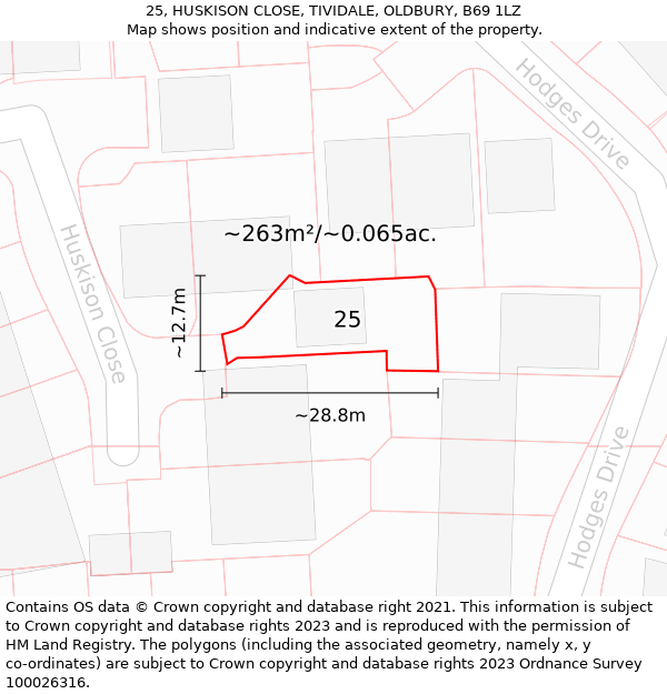 25, HUSKISON CLOSE, TIVIDALE, OLDBURY, B69 1LZ: Plot and title map