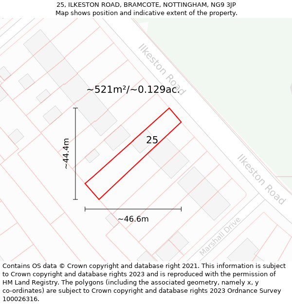 25, ILKESTON ROAD, BRAMCOTE, NOTTINGHAM, NG9 3JP: Plot and title map