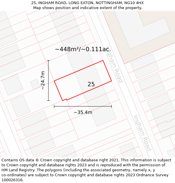 25, INGHAM ROAD, LONG EATON, NOTTINGHAM, NG10 4HX: Plot and title map