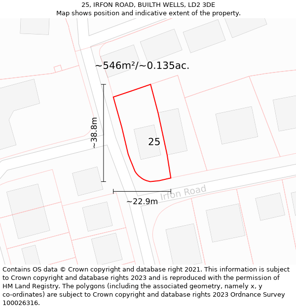 25, IRFON ROAD, BUILTH WELLS, LD2 3DE: Plot and title map