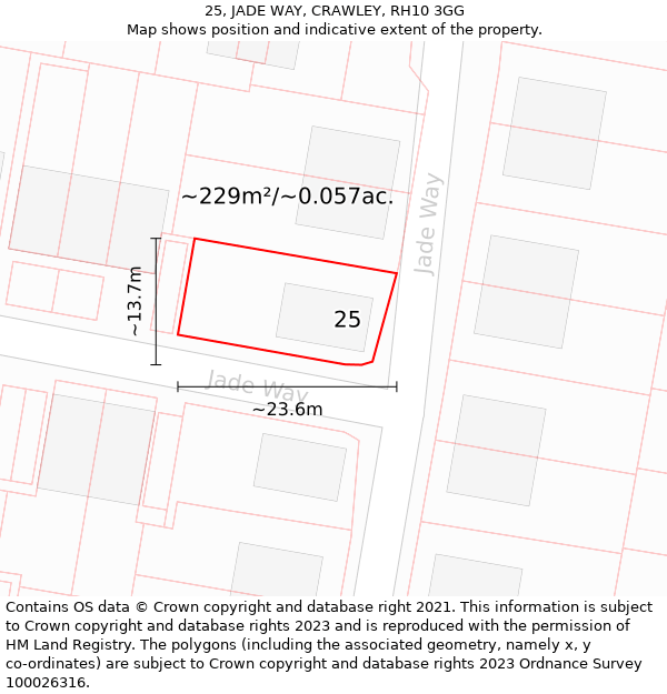 25, JADE WAY, CRAWLEY, RH10 3GG: Plot and title map