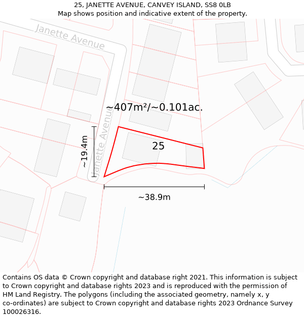 25, JANETTE AVENUE, CANVEY ISLAND, SS8 0LB: Plot and title map
